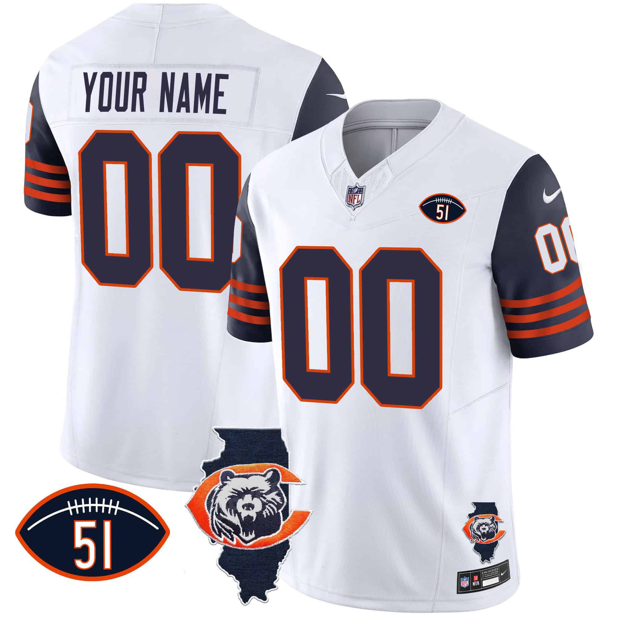 Men Chicago Bears White 2024 Nike Throwback Patch Vapor Custom NFL Jersey style 1->customized nfl jersey->Custom Jersey